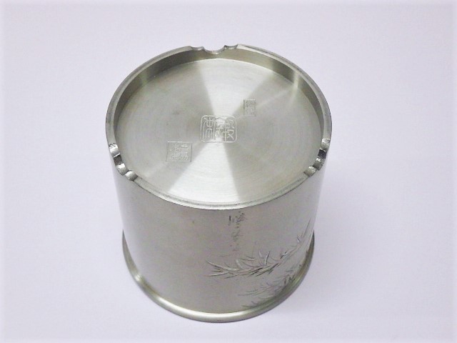 安い，正規品】 ◇ 鍛栄 造 純錫 本錫 廣秀刻 建水