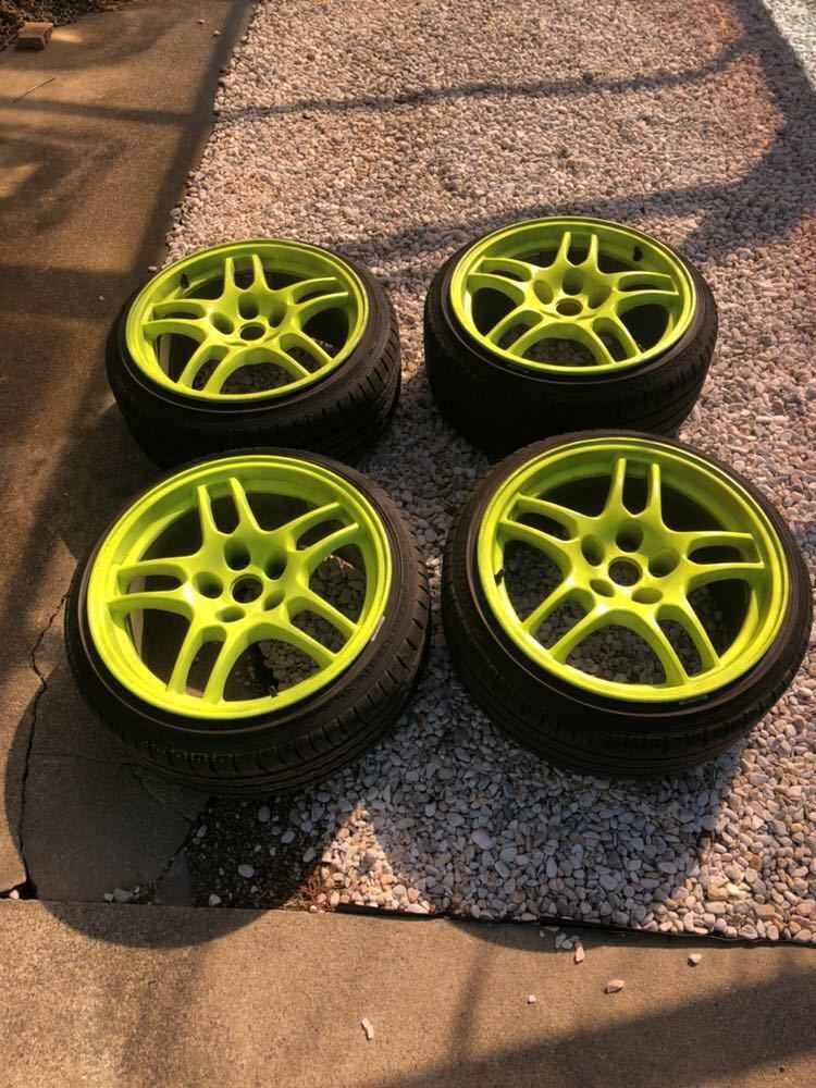青*木様 r33純正ホイール 17インチ 9j 114.3 +30 ドリケツ bcnr33 純正ホイール 9j +30 ドリケツ 蛍光イエロー 17インチ 114.3 5