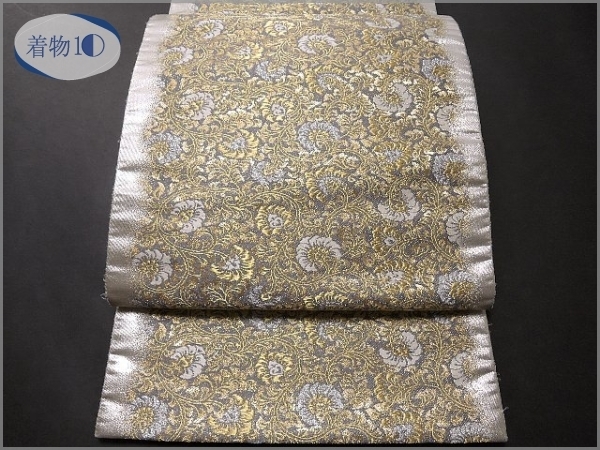 ★着物10★ 1円 逸品!! 絹 袋帯 花唐草 六通柄 長さ422cm [同梱可] ☆☆☆☆