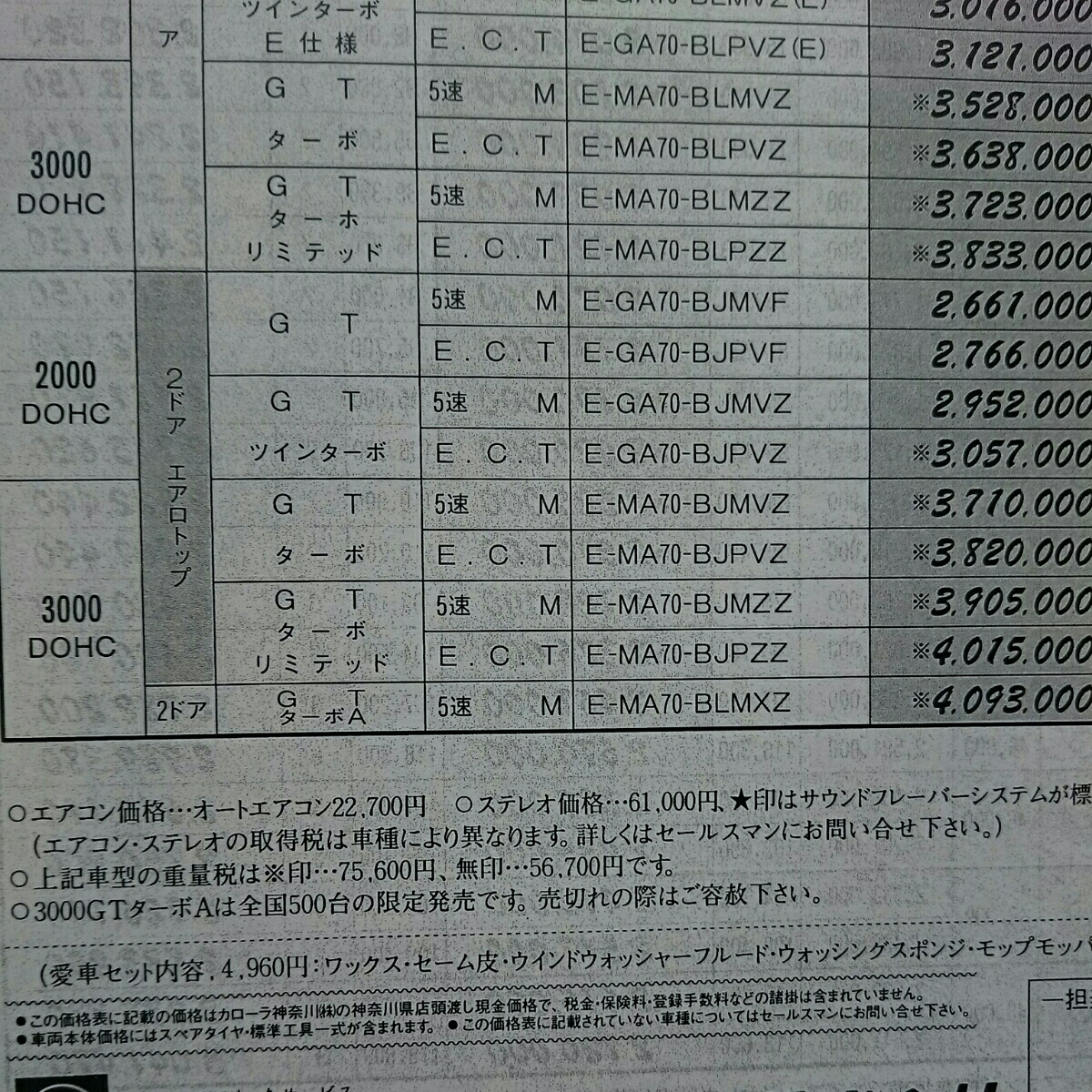 ⑤限定車・昭和63年8月・印無折れ有・70・スープラ・ターボA 入・DEBUT