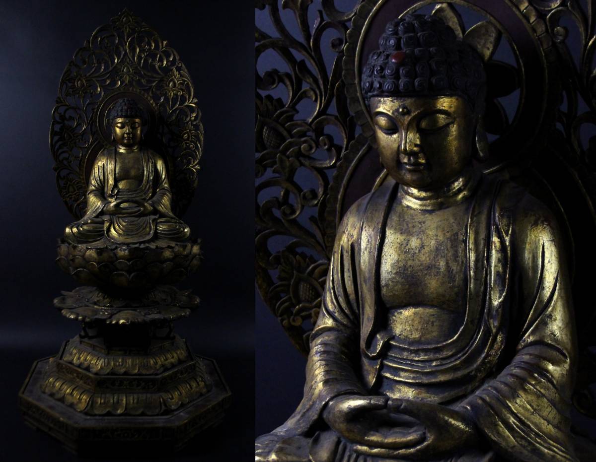 Yahoo!オークション - [URA]仏教美術⁄木彫金彩阿弥陀如来立像⁄約125cm 
