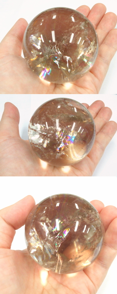 ✳激レア‼️✨超キラキラギラギラ♪✨スモーキーライトニング水晶 丸玉 天然石 原石 丸玉 スモーキークォーツの通販 スフィア スモーキーアイリスクォーツ