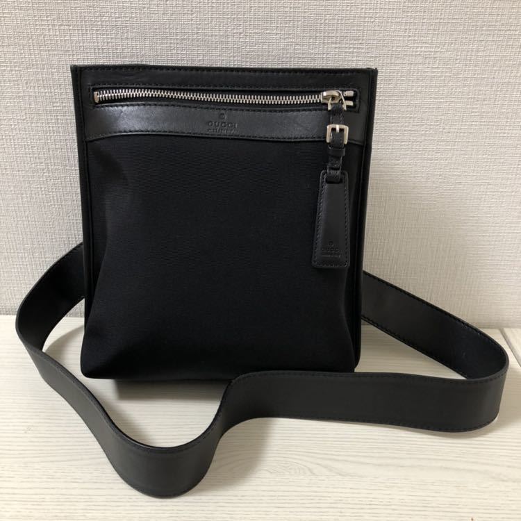 美品】グッチ GUCCI ショルダーバッグ ナイロン レザー ブラック 黒 