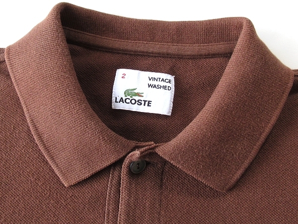 ネコポス対応 BEAMS LACOSTE ビームス別注 ラコステ 製品染 VINTAGE WASHED ワニワッペン 鹿の子ポロシャツ 2 茶 ブラウン 日本製 春夏