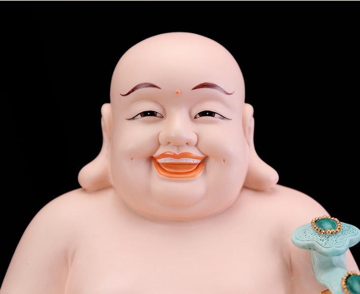 珍品登場☆陶磁坐蓮弥勒仏置物彩磁白磁弥勒仏 9.5寸高さ24cm 幅18cm