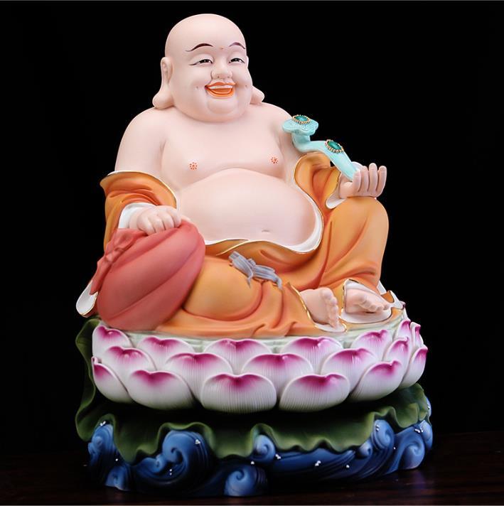 珍品登場☆陶磁坐蓮弥勒仏置物彩磁白磁弥勒仏 9.5寸高さ24cm 幅18cm