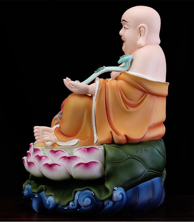 珍品登場☆陶磁坐蓮弥勒仏置物彩磁白磁弥勒仏 9.5寸高さ24cm 幅18cm