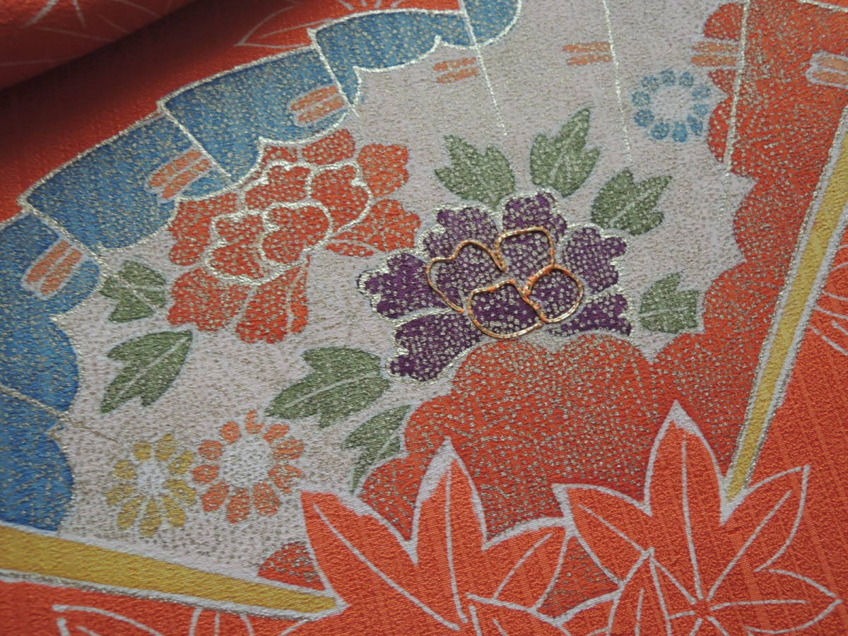 定番，爆買い 正絹 金駒刺繍花扇 オレンジブラウン 丈168 裄66(仕立て上がり)｜売買されたオークション情報、yahooの商品情報をアーカイブ公開 - オークファン 仕立て上がり