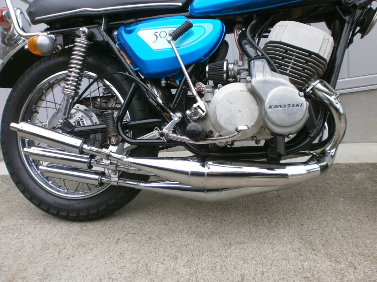 カワサキ500SS H1A フルメッキ右出しクロス3本チャンバー カワサキ