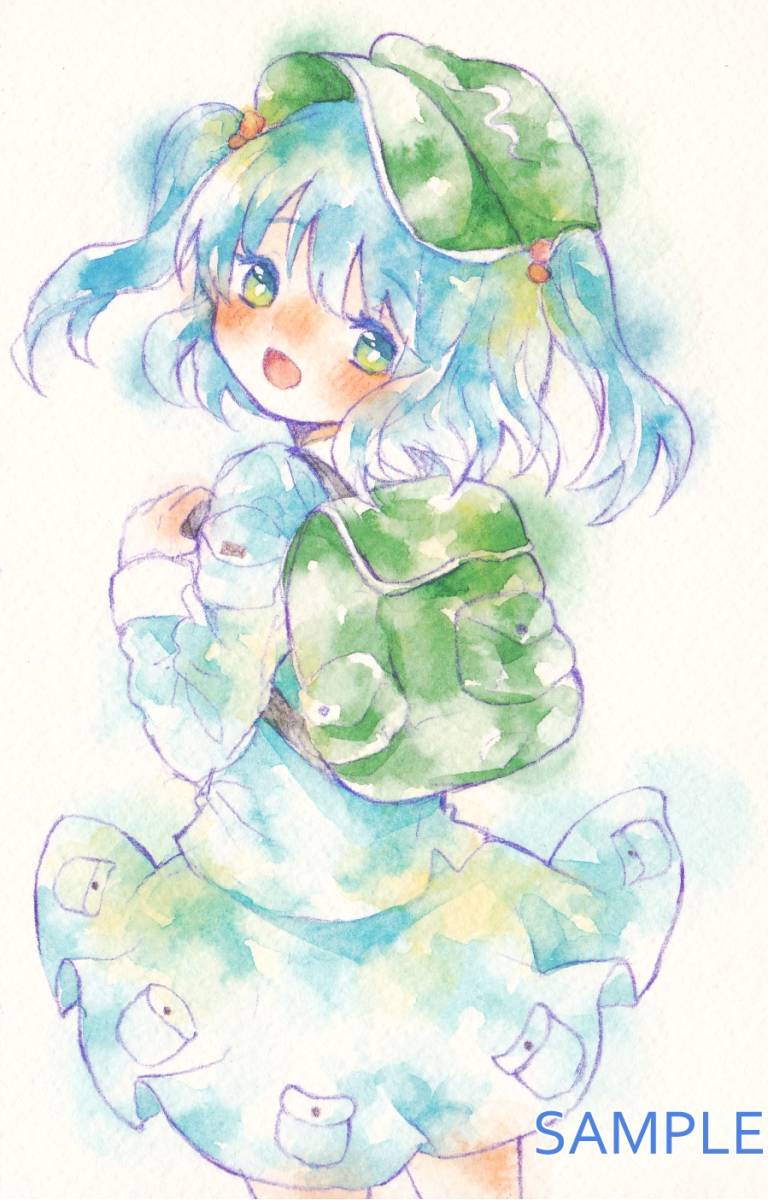 手描きイラスト 河城にとり 東方Project 水彩 (手描きイラスト)｜売買