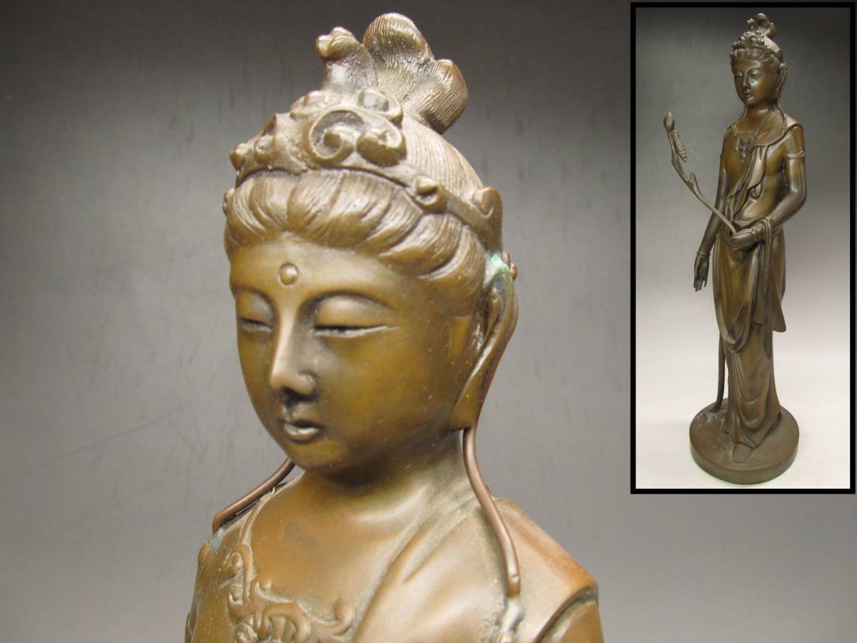 光雲】銘 白銅製 鍍金聖観音菩薩 高さ約39.5cm 高村光雲 観音」の落札