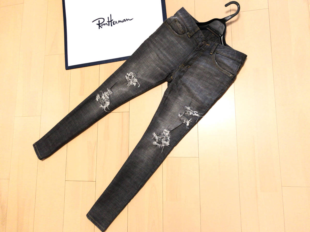 Roen jeans サイドレオパード スキニーデニムパンツ スカル刺繍 黒 