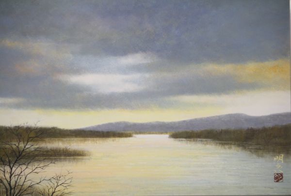 日展会員審査員　曲子明良　「水の畔」　日本画　10号　共シール