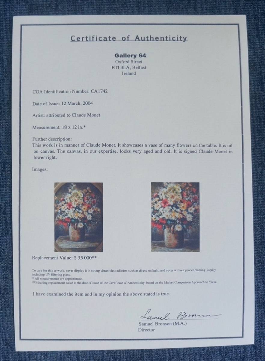 Artworks クロード モネ 花瓶の花 肉筆 油彩 原画 オルセー美術館認証 ルノワール ルノアール 静物画 売買されたオークション情報 Yahooの商品情報をアーカイブ公開 オークファン Aucfan Com