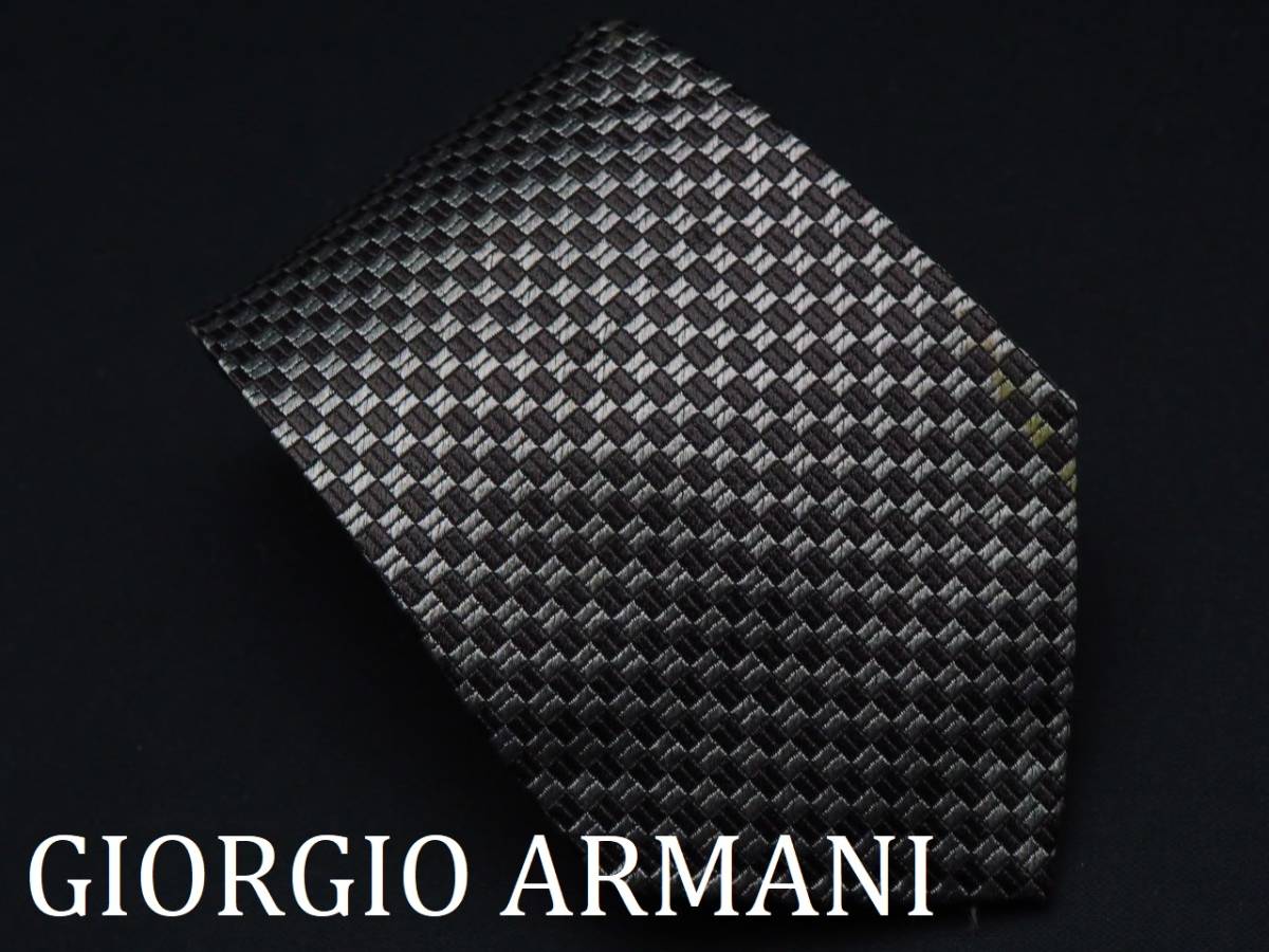 中古 GIORGIO ARMANI ITALY アルマーニ イタリア製 【ブラック　グレー】ネクタイ USED オールド ブランド シルク