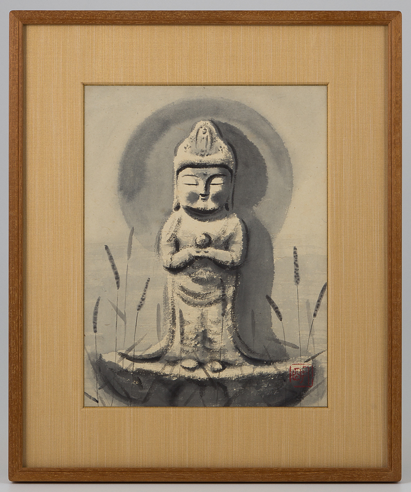 五】穐月明 『野の佛』 紙本 真作 額装 共シール 真筆穐月 明