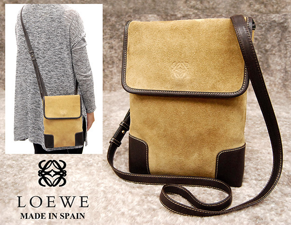【人気定番，新品】 定価18万円 スペイン製 ロエベ LOEWE アナグラム 仔羊革 ラムスエードレザー フラップショルダーバッグ/クロスボディバッグ 男女兼用(ショルダー)｜売買されたオークション情報、yahooの商品 女性用