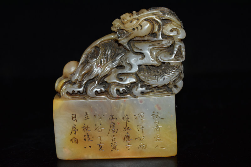 【精品】古玩旧家蔵出 寿山石細密彫 印章 印鑑 文房賞物 置物 書道品 在銘 稀少