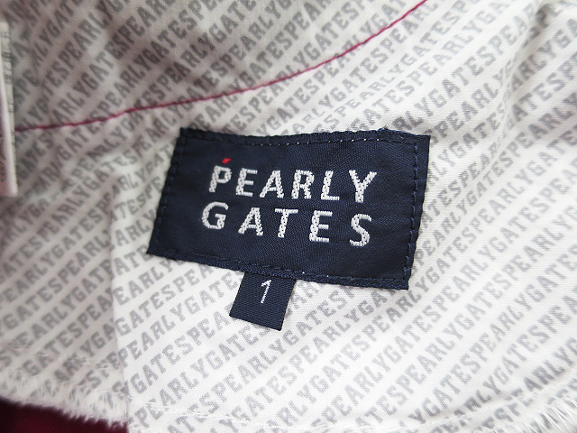 GATES パーリーゲイツ PEARLY レッド系 ストレッチパンツ パンツ ロングパンツ サイズ：0 0 レッド サイズ：4 ゴルフ 蓄熱 中古ゴルフウェア ロゴワッペン付き チェック柄