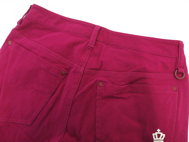 GATES パーリーゲイツ PEARLY レッド系 ストレッチパンツ パンツ ロングパンツ サイズ：0 0 レッド サイズ：4 ゴルフ 蓄熱 中古ゴルフウェア ロゴワッペン付き チェック柄
