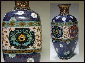 治】安藤七宝作品 梅花紋花瓶一対☆壷 置物 七宝花瓶 HP11 百華文