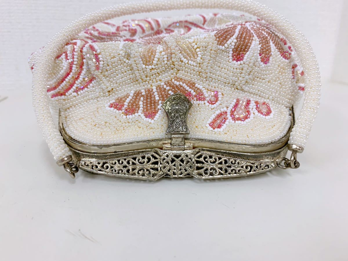 ビーズ刺繍バッグ　ハンドバッグ　和装小物　昭和レトロ　がま口　花柄　ヴィンテージ 和装小物 ビーズバッグ 花柄 がま口和装バッグ 昭和レトロ レディース