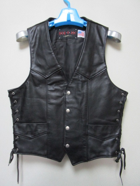 DURO JAC BY Schott サイド編み上げレザーベスト・黒・M（ショット本