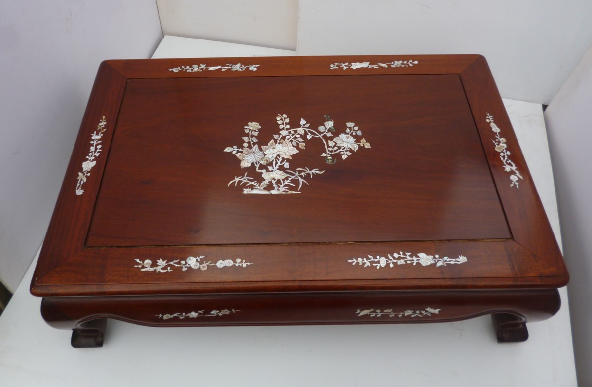 ☆ 花台 唐木 螺鈿細工 幅77x奥行52x高さ23cm 大ぶりの花台 美品