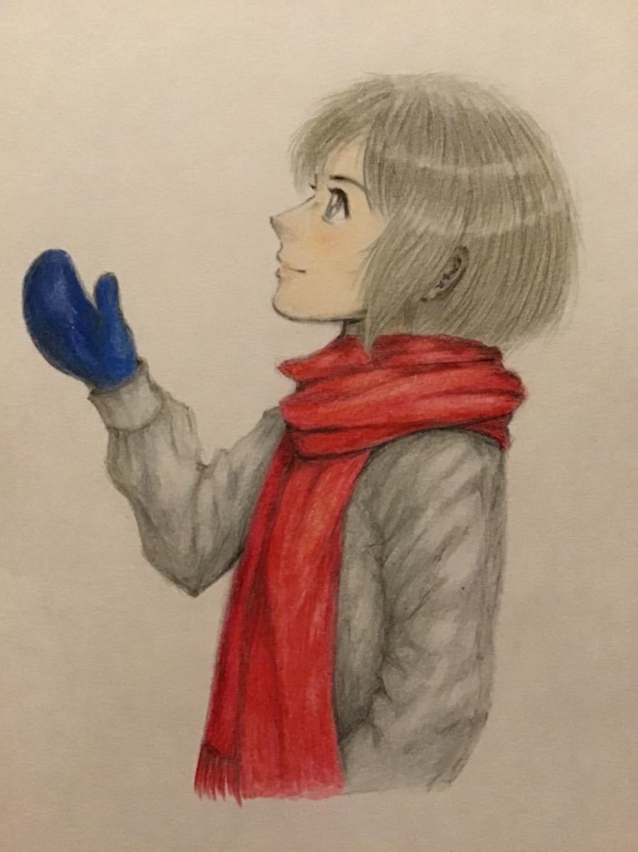 手書きイラスト マフラーの少女 鉛筆 色鉛筆 ボールペン 画用紙 サイズ16 5 11 5 手描きイラスト 売買されたオークション情報 Yahooの商品情報をアーカイブ公開 オークファン Aucfan Com