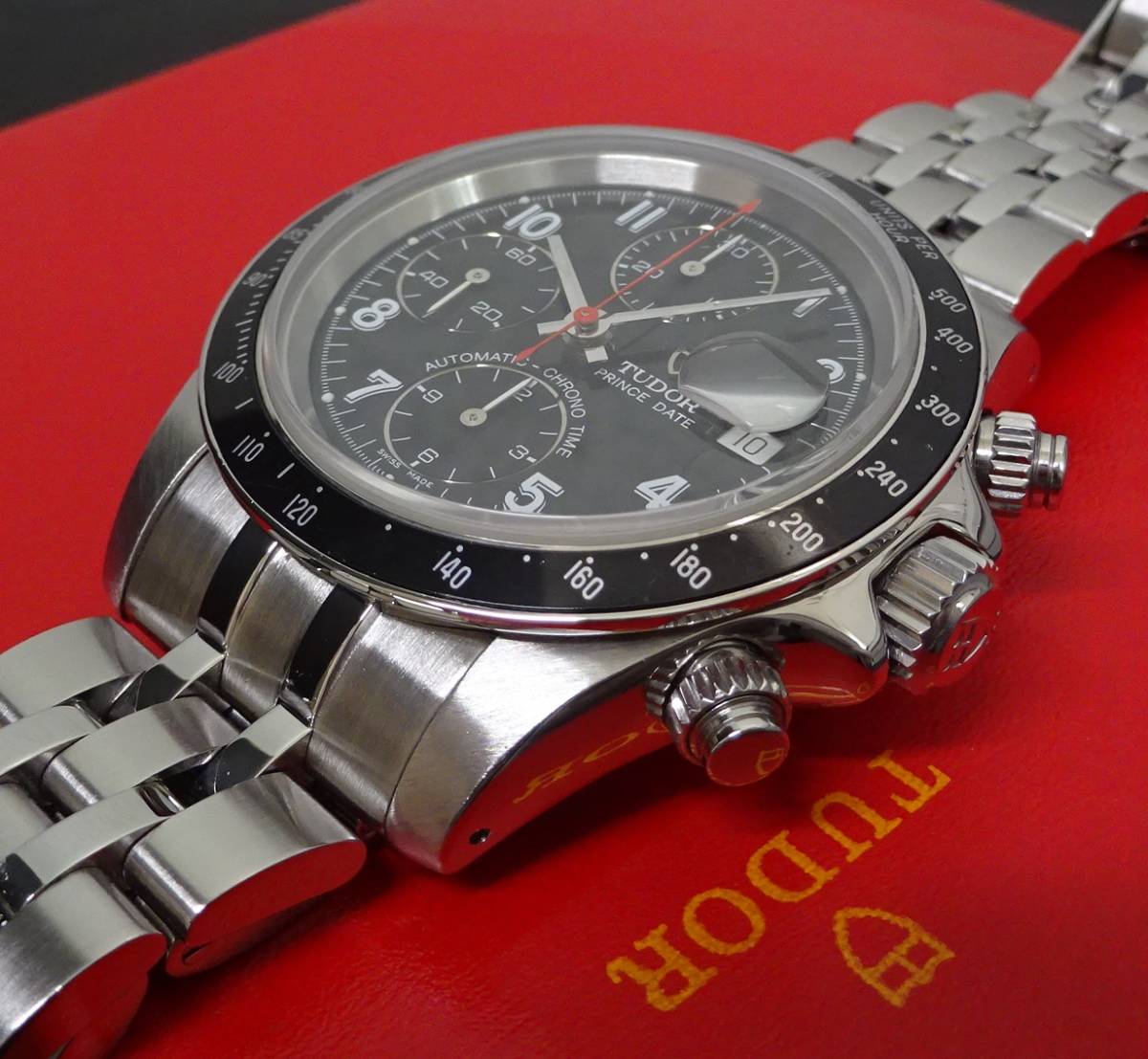 2018年12月OH仕上済 TUDOR チュードル チューダー クロノタイム 79260 H番 自動巻 タイガーなし 黒文字盤 クロノグラフ 純正内外箱 本物_4