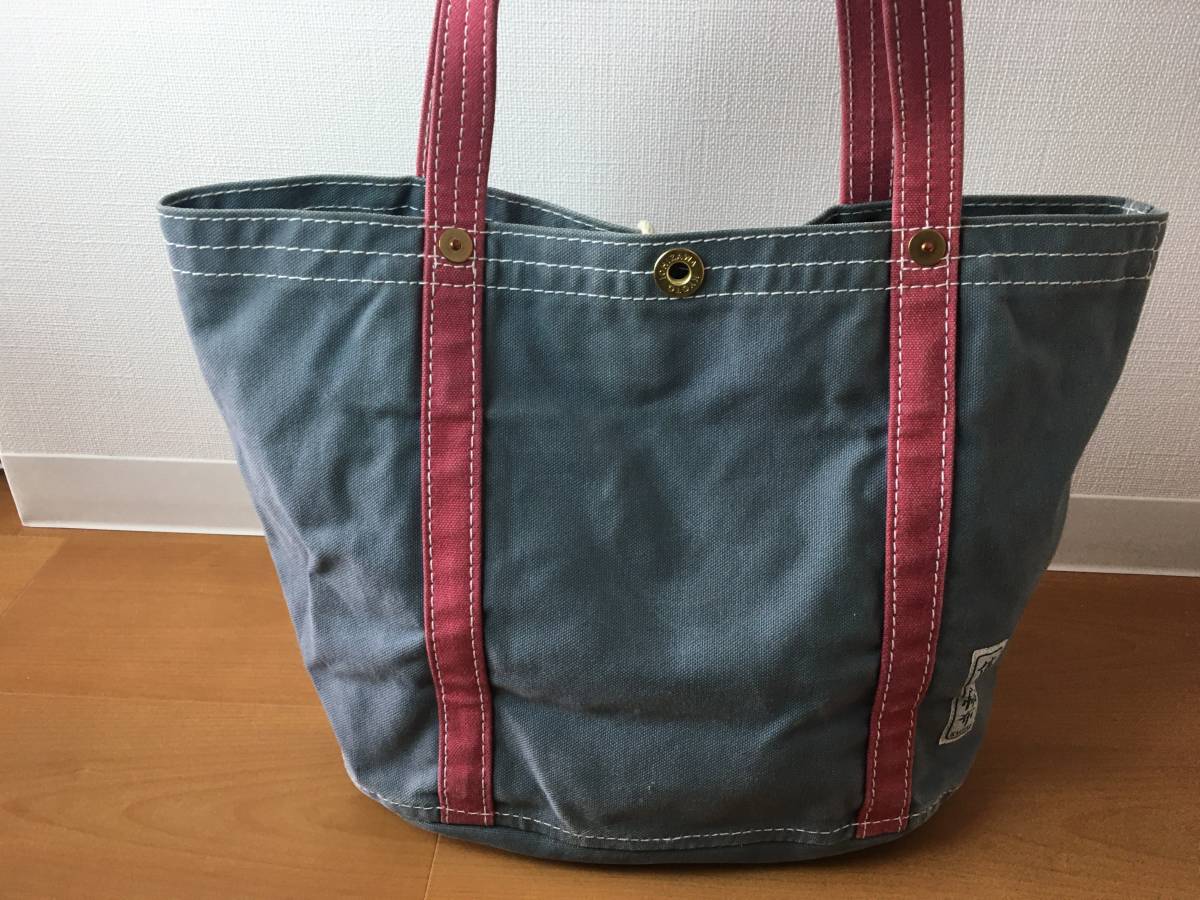 大容量 一澤帆布・信三郎帆布 トートバッグ 青ねず/朱色