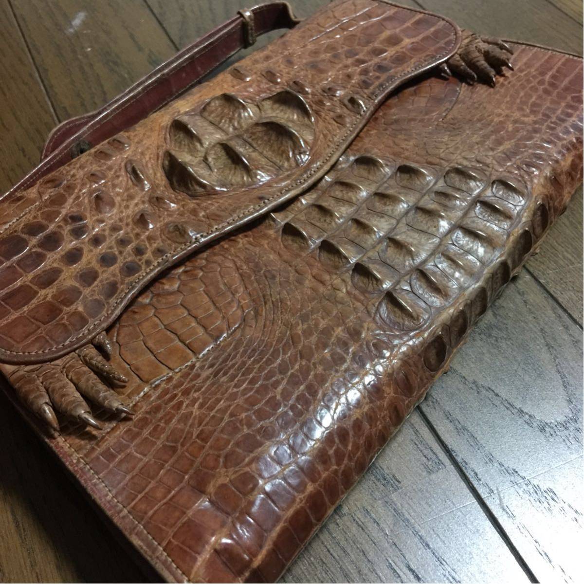 極上！ 本物！ クロコダイル ワニ皮 カイマン セカンドバッグ センター 