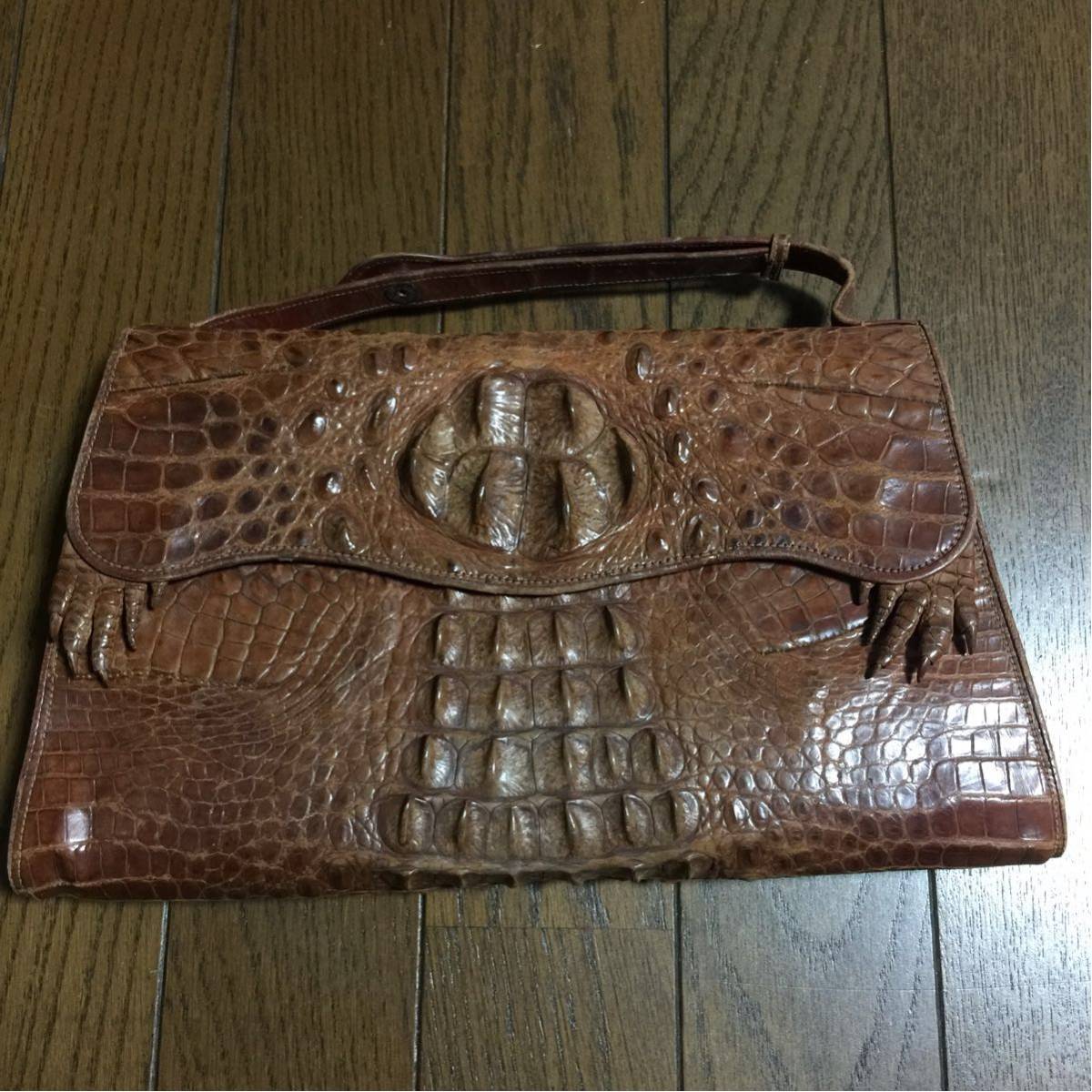 極上！ 本物！ クロコダイル ワニ皮 カイマン セカンドバッグ センター 