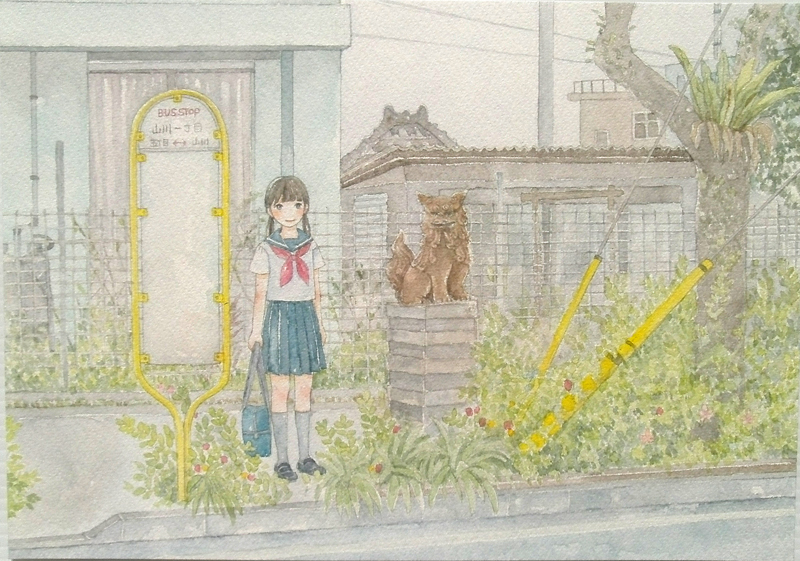 手描きイラスト 210 298mm 作品067 シーサーのいるバス停 手描きイラスト 売買されたオークション情報 Yahooの商品情報をアーカイブ公開 オークファン Aucfan Com