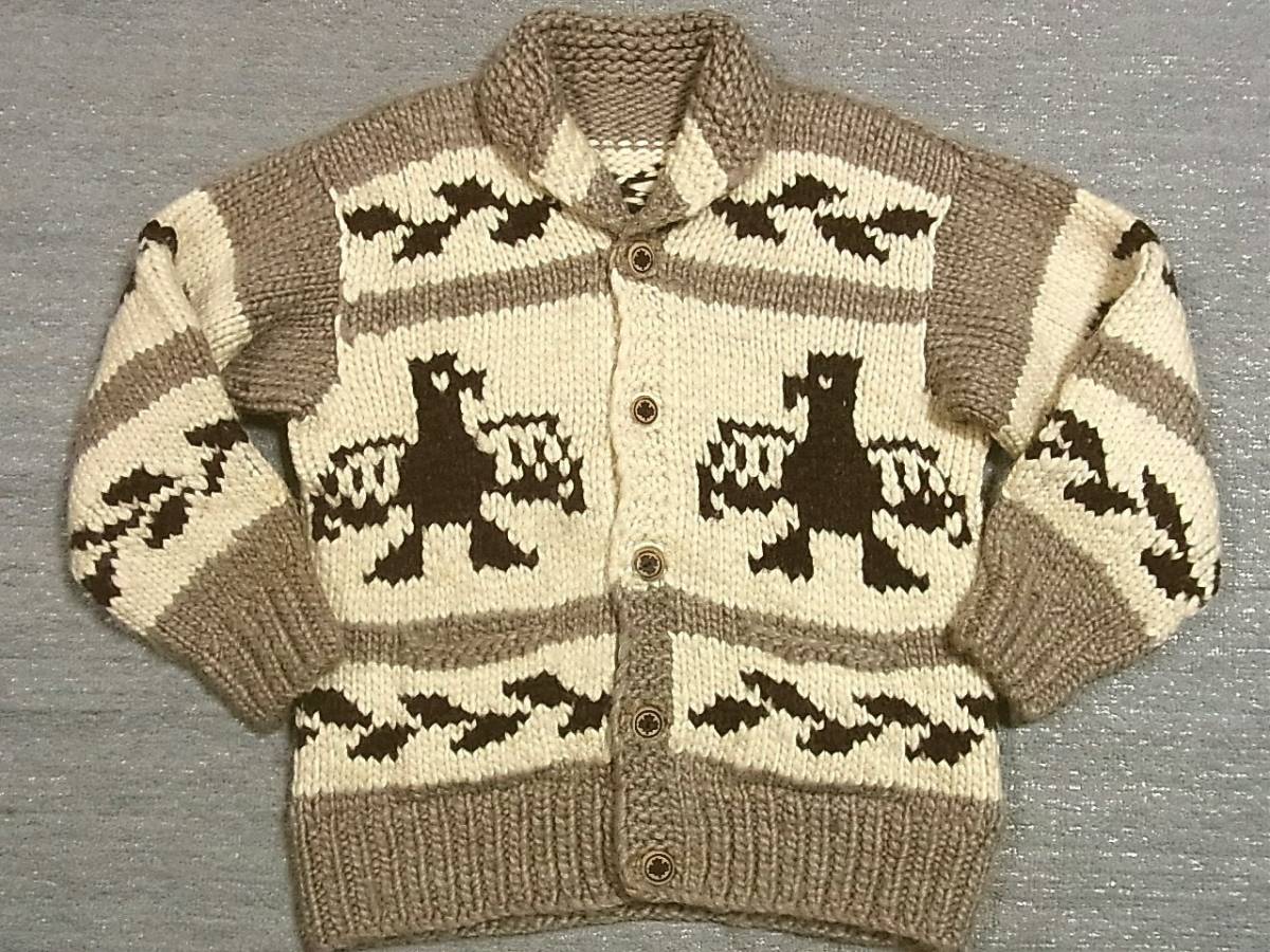 カウチンセーター・カーディガン カナダ製 年輪・木のボタン M~Lサイズ 