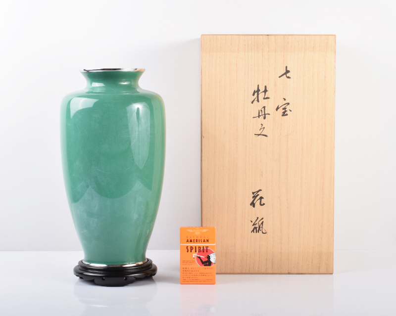 美術品・アンティーク・コレクション 七宝焼 薔薇文 花瓶 唐木台付