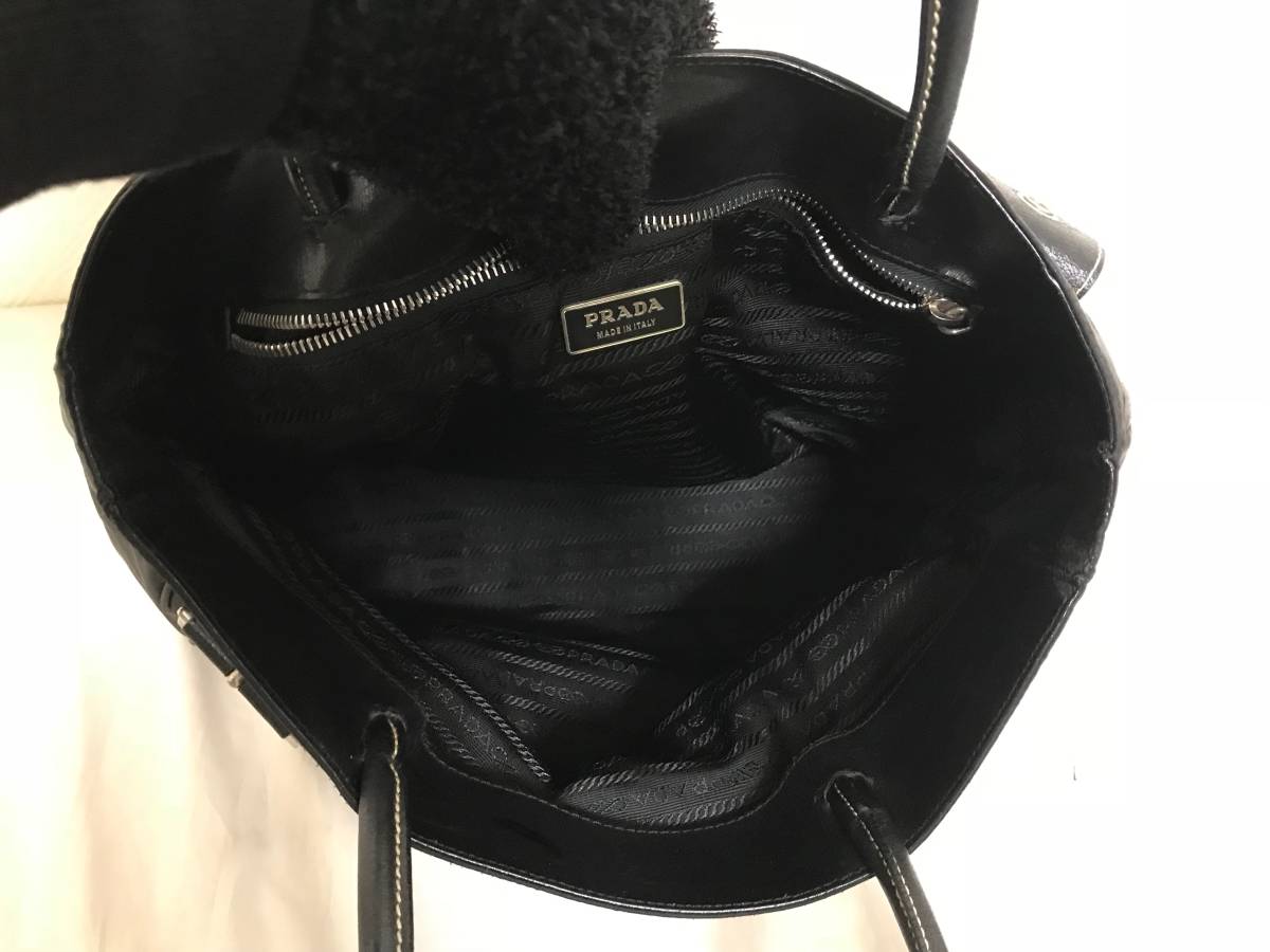 本物プラダPRADA本革レザーナイロンデカビッグトートハンドバッグ 
