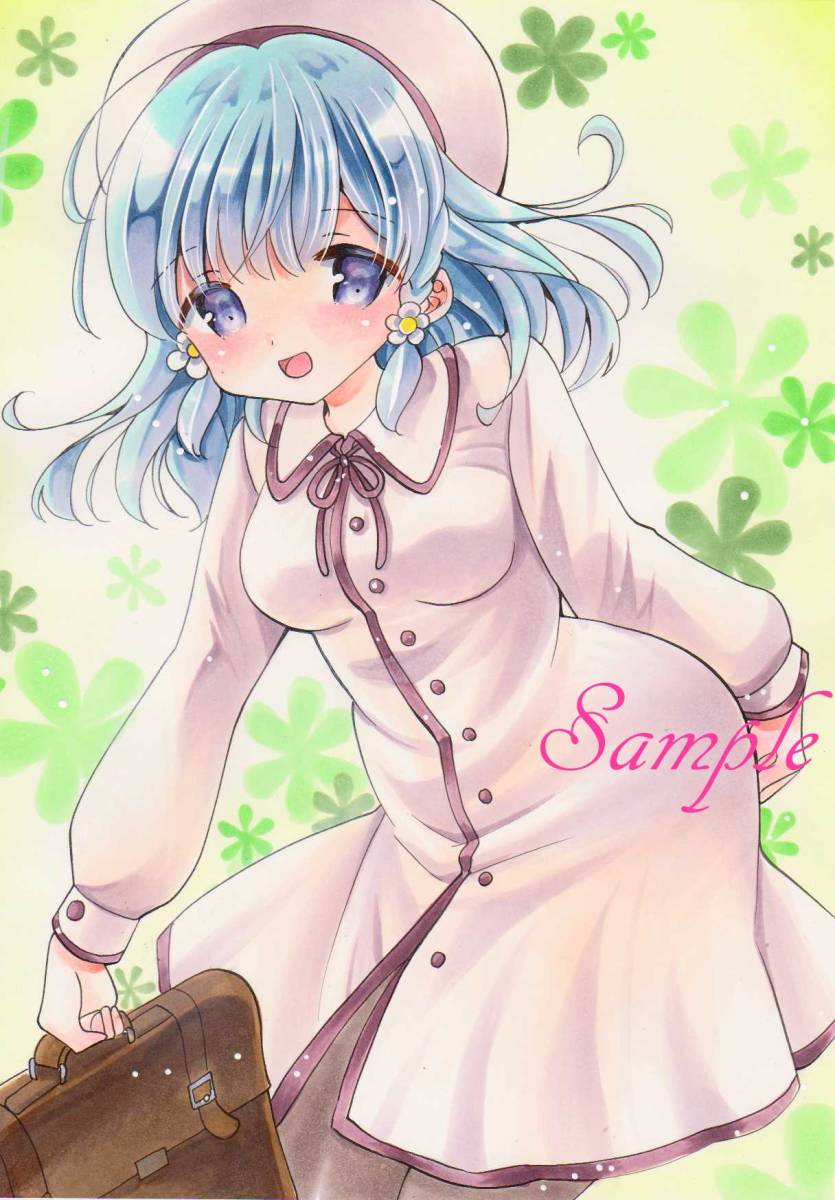 オリジナル 手描きイラスト 制服 原画 金髪 アナログ 水彩画 手描き