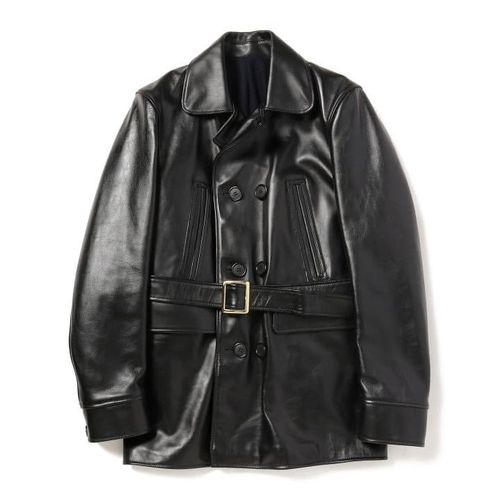 定価13万2000円 BEAMS PLUS ビームスプラス JOHNSON LEATHER製 レザー カーコート 牛革 極厚 カウハイド 黒 Mサイズ 美USED