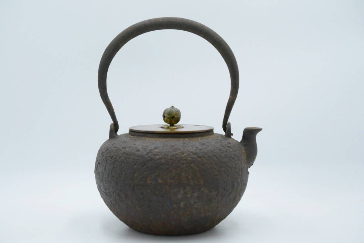 龍文堂 龍文堂造 銅蓋 鉄瓶 時代物 岩肌 煎茶道具 造 茶道具 骨董 ◇