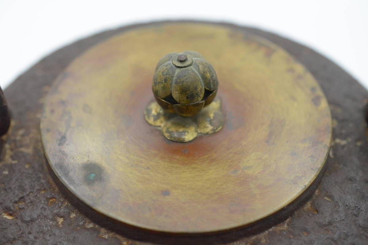 龍文堂 龍文堂造 銅蓋 鉄瓶 時代物 岩肌 煎茶道具 造 茶道具 骨董 ◇
