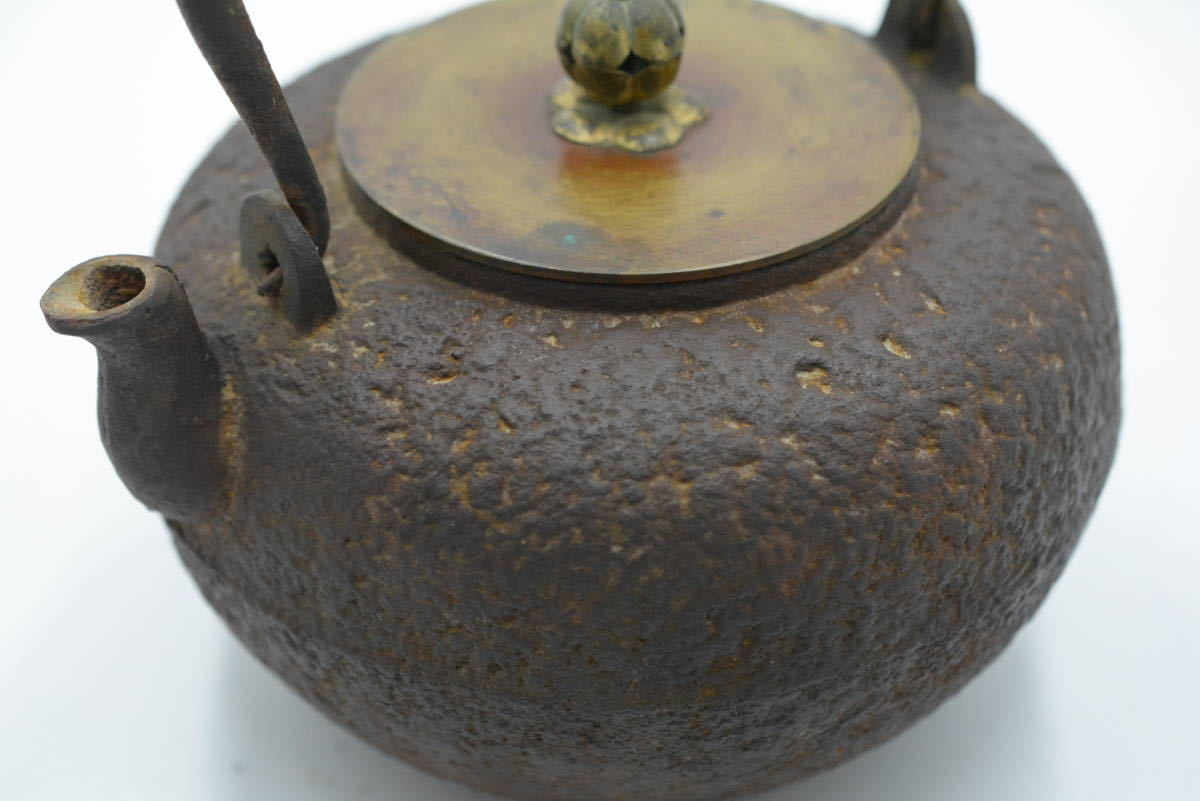 龍文堂 龍文堂造 銅蓋 鉄瓶 時代物 岩肌 煎茶道具 造 茶道具 骨董 ◇