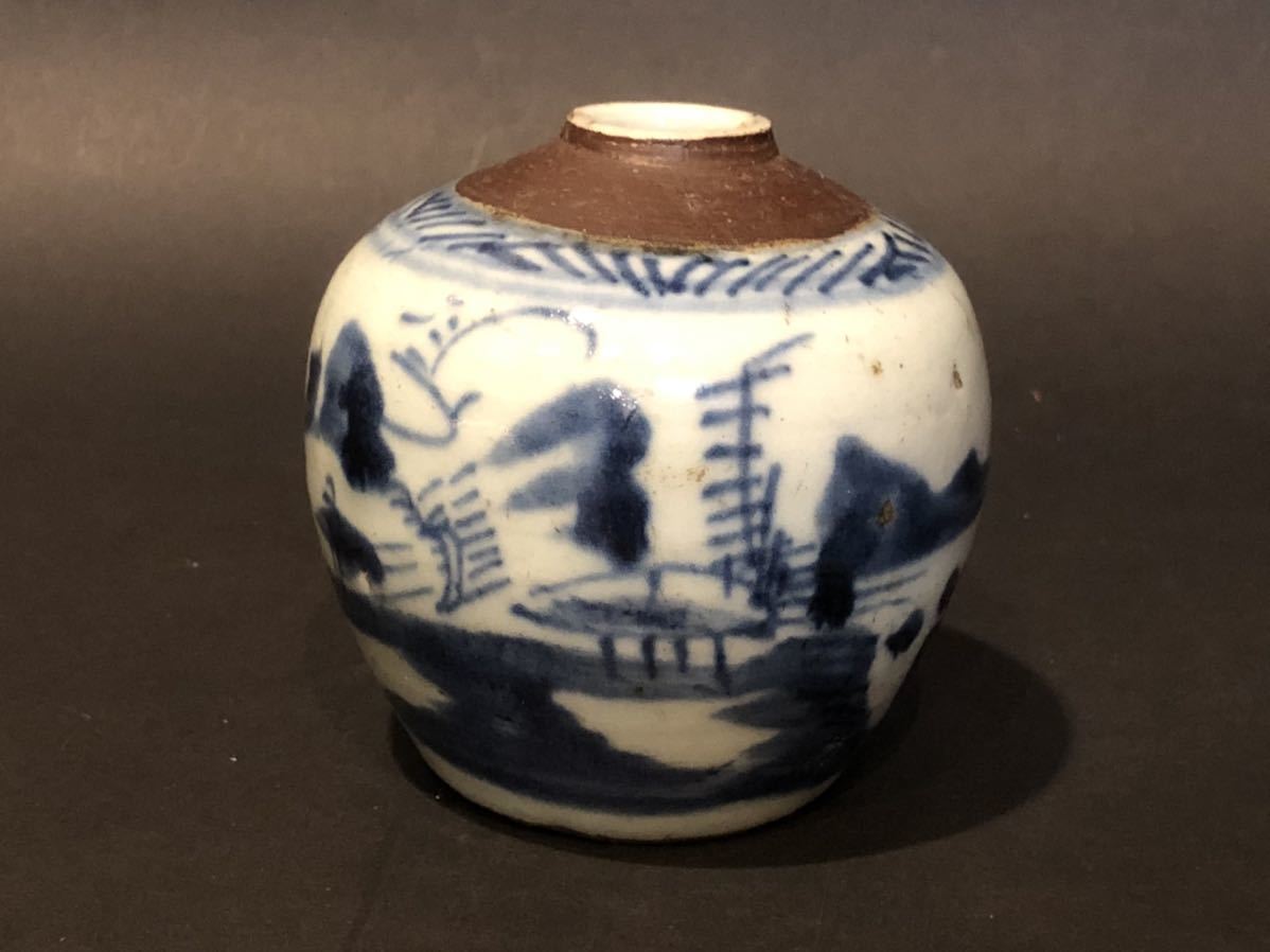 中国美術 京都の 明(YC233) 碗 香炉 古染付 山水舟紋 OUT SOLD