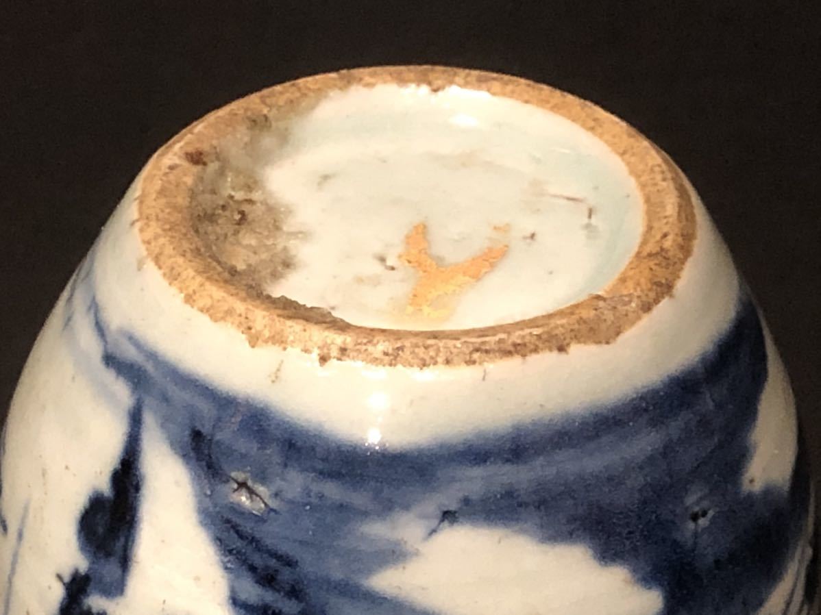 中国美術 京都の 明(YC233) 碗 香炉 古染付 山水舟紋 OUT SOLD