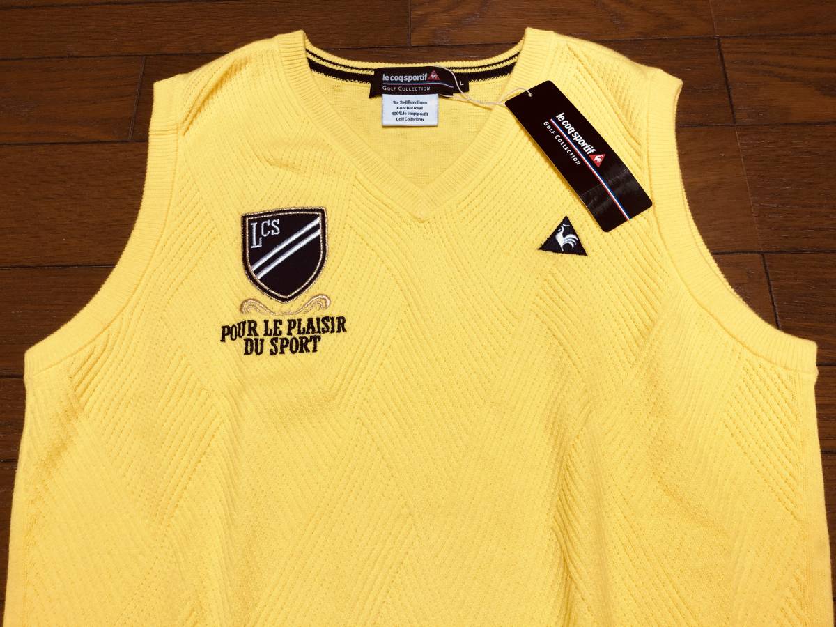 【新品1.2万】ルコック lecoq sportif 刺繍 編地切替 Ｖネックニットベスト M 黄