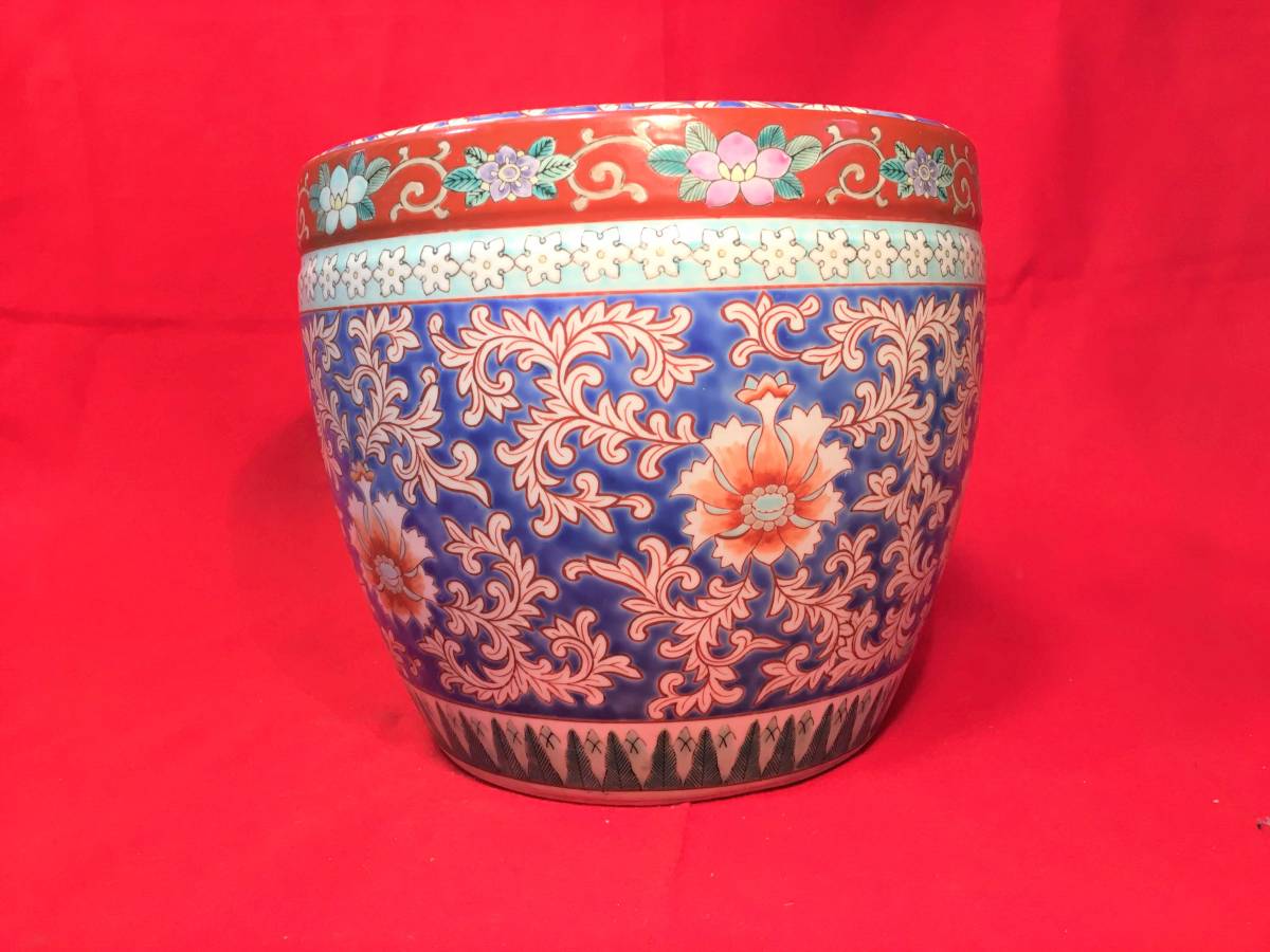 志田焼『古伊万里十錦手(志田焼)色絵紛彩花唐草窓絵山水文手 十錦 火鉢
