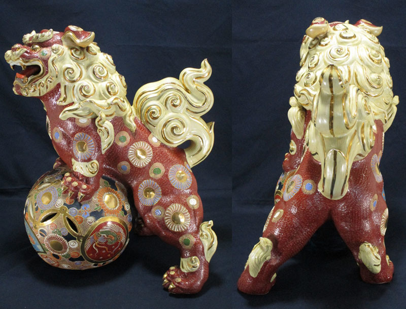 九谷焼 対 玉獅子 唐獅子 骨董 狛犬 金彩 縁起物 | APPS-BICENTENARIO