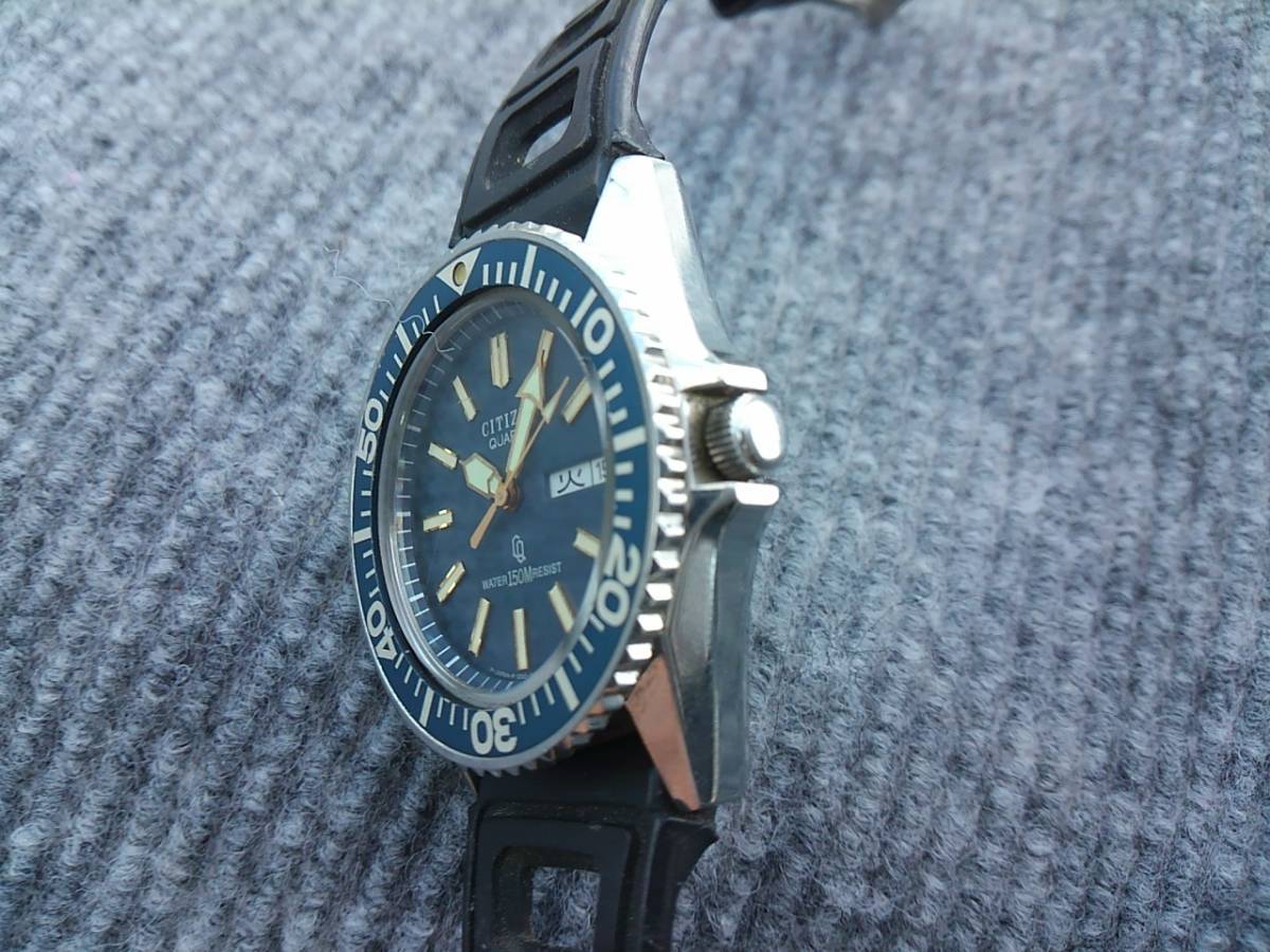 稼働品 シチズン クリストロン CQ 150m ダイバー ネイビー CITIZEN 