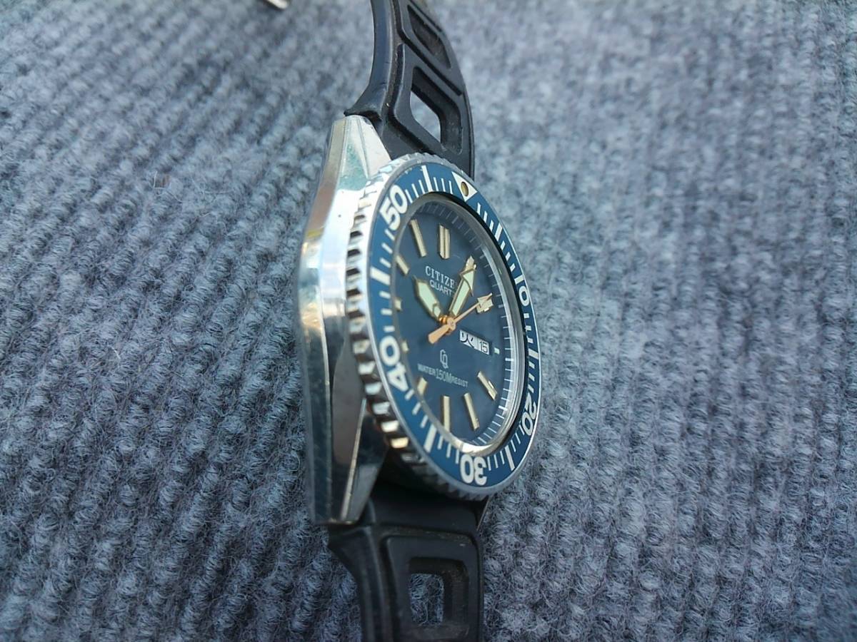 稼働品 シチズン クリストロン CQ 150m ダイバー ネイビー CITIZEN 