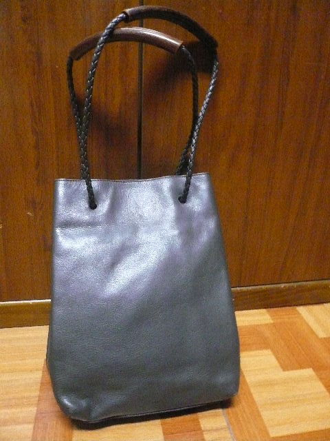 ☆JURGEN LEHL ウッドハンドル・レザーハンドバック　ブラウン　手提げ本革